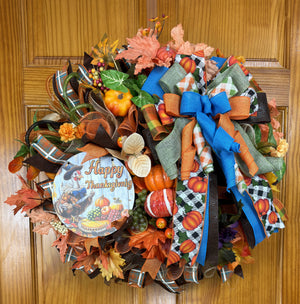 Handmade Thanksgiving Turkey Wreath by Bouge Creations, alternate view 2