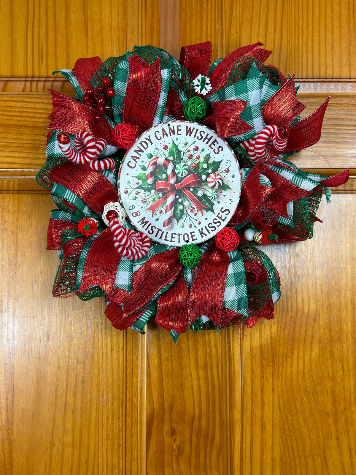 Handmade Candy Cane Christmas Wreath by Bouge Creations, alternate view 2