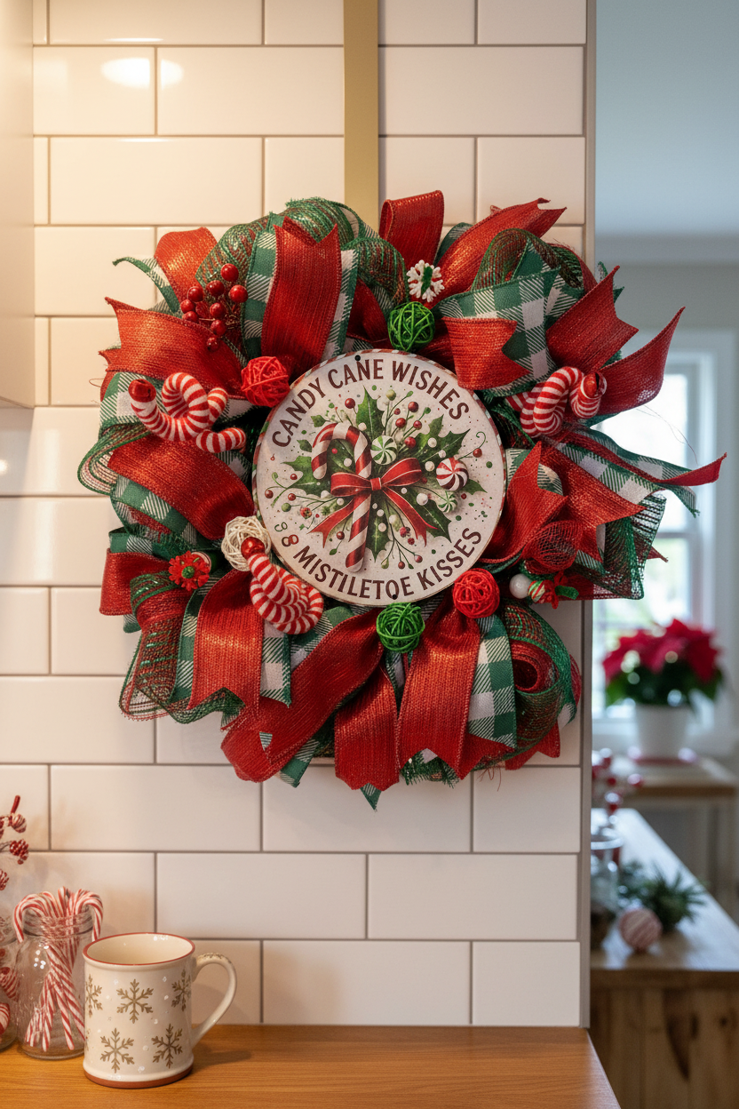 Handmade Candy Cane Christmas Wreath by Bouge Creations, alternate view 3