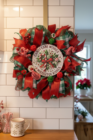 Handmade Candy Cane Christmas Wreath by Bouge Creations, alternate view 3