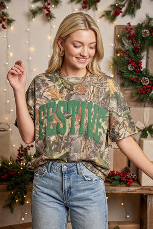 Festive Vintage Wood Camo Heavy Tee by Southern Bliss Company – view 2