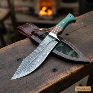 Hunting Knife Damascus Steel 7 Inch Blade Full Tang Camping Knife
