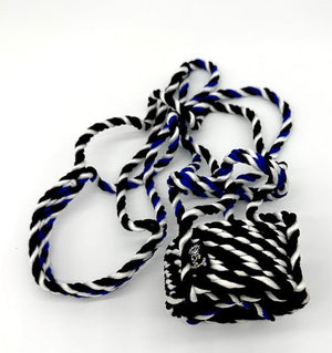 Large Water Bottle Holder – Black, Blue & White handwoven rope bottle holder by Nomadic State of Mind, view 2