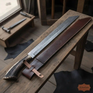 Long Seax Knife Straight Back Blade-Damascus steel | Medieval Style Knife