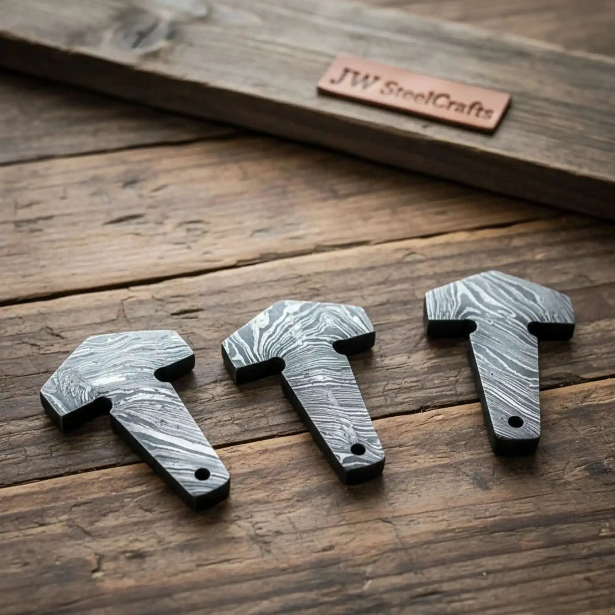 Handmade Damascus Steel Thor's Hammer Pendant Set | Viking Mjolnir Necklace Collection by JW SteelCrafts, handmade jewelry detail photo 2