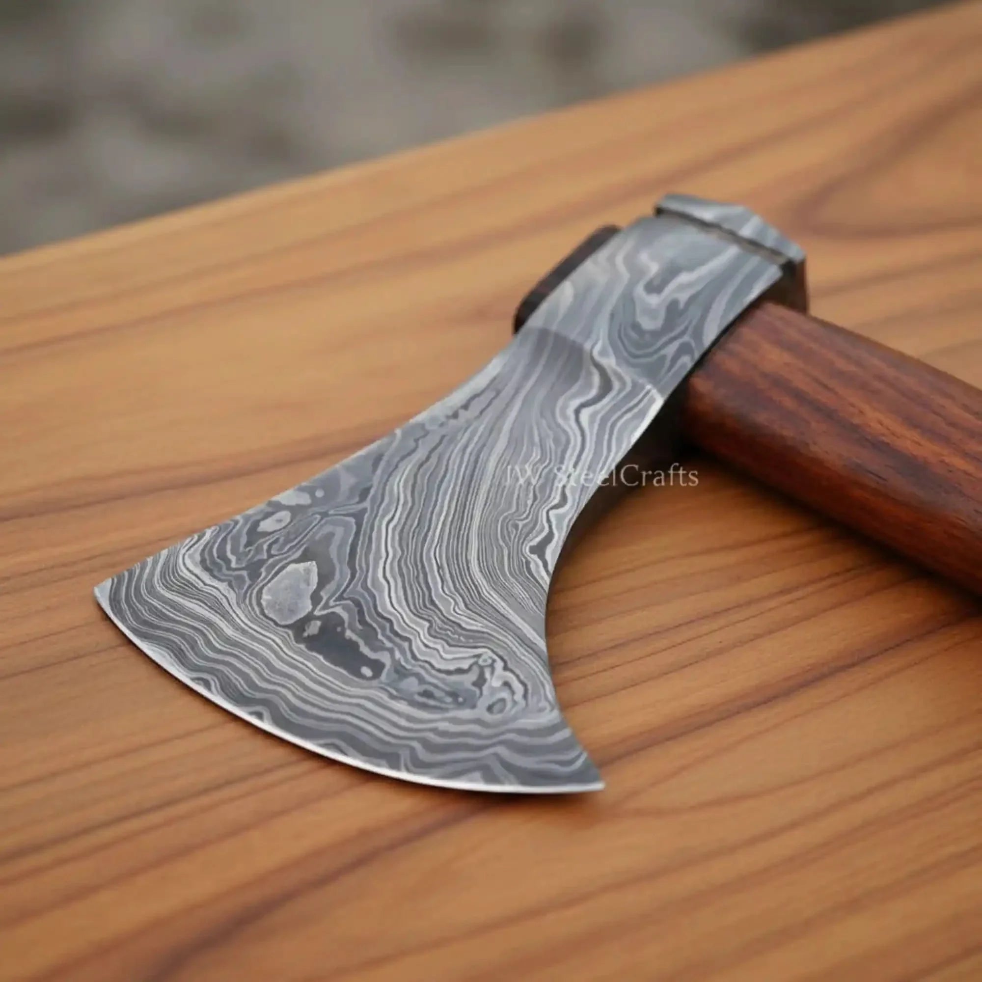 Handmade Damascus Skeggox Viking Bearded Axe with Rose Wood Handle by JW SteelCrafts, Southern handmade gift main product photo