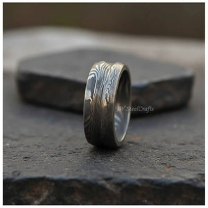 Handmade Damascus Steel Ring | Unisex Wedding Band Available in All Sizes