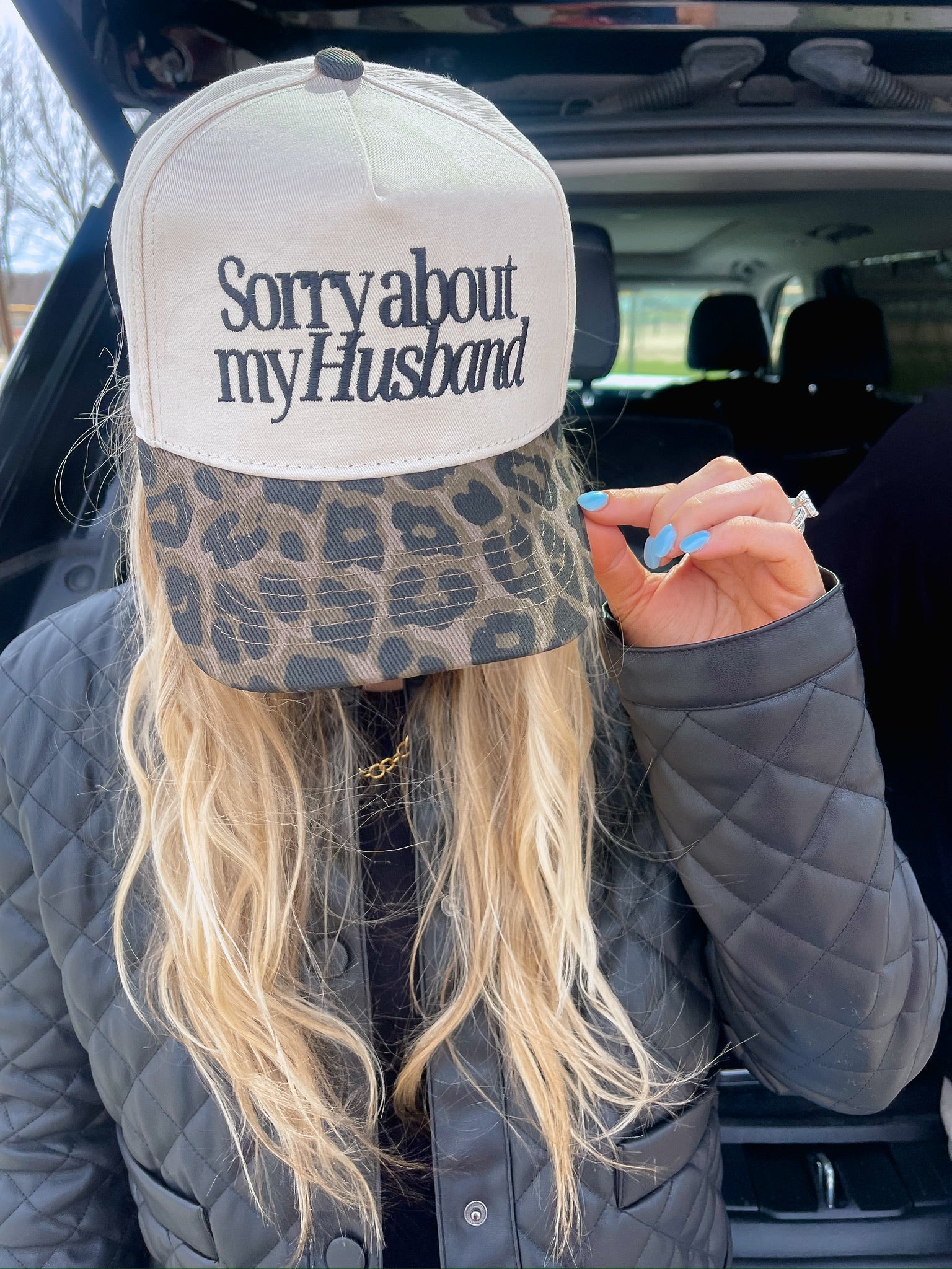 Sorry about my Husband / Wife Vintage Trucker Hat by KenzKustomz, Southern lifestyle apparel detail photo 4