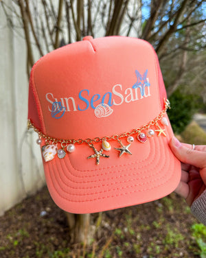Sun Sea Sand Coral Trucker by Southern Bliss Company, custom hat detail photo 2