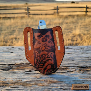Dual-Blade Stag Slipjoint Folder knife Stag Horn Handle, Steel Bolster, Engraved Sheath