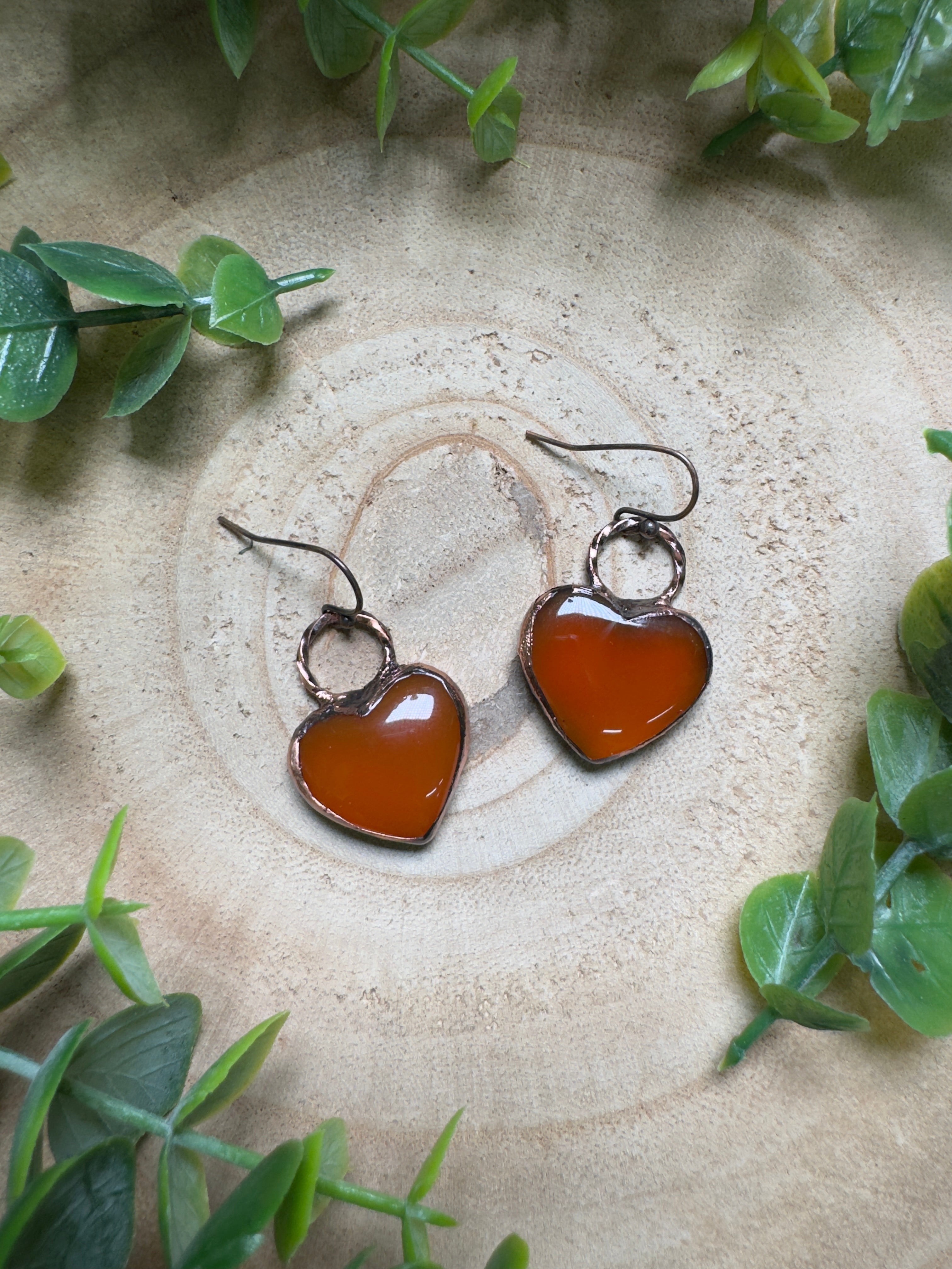 Orange Agate Heart Earrings