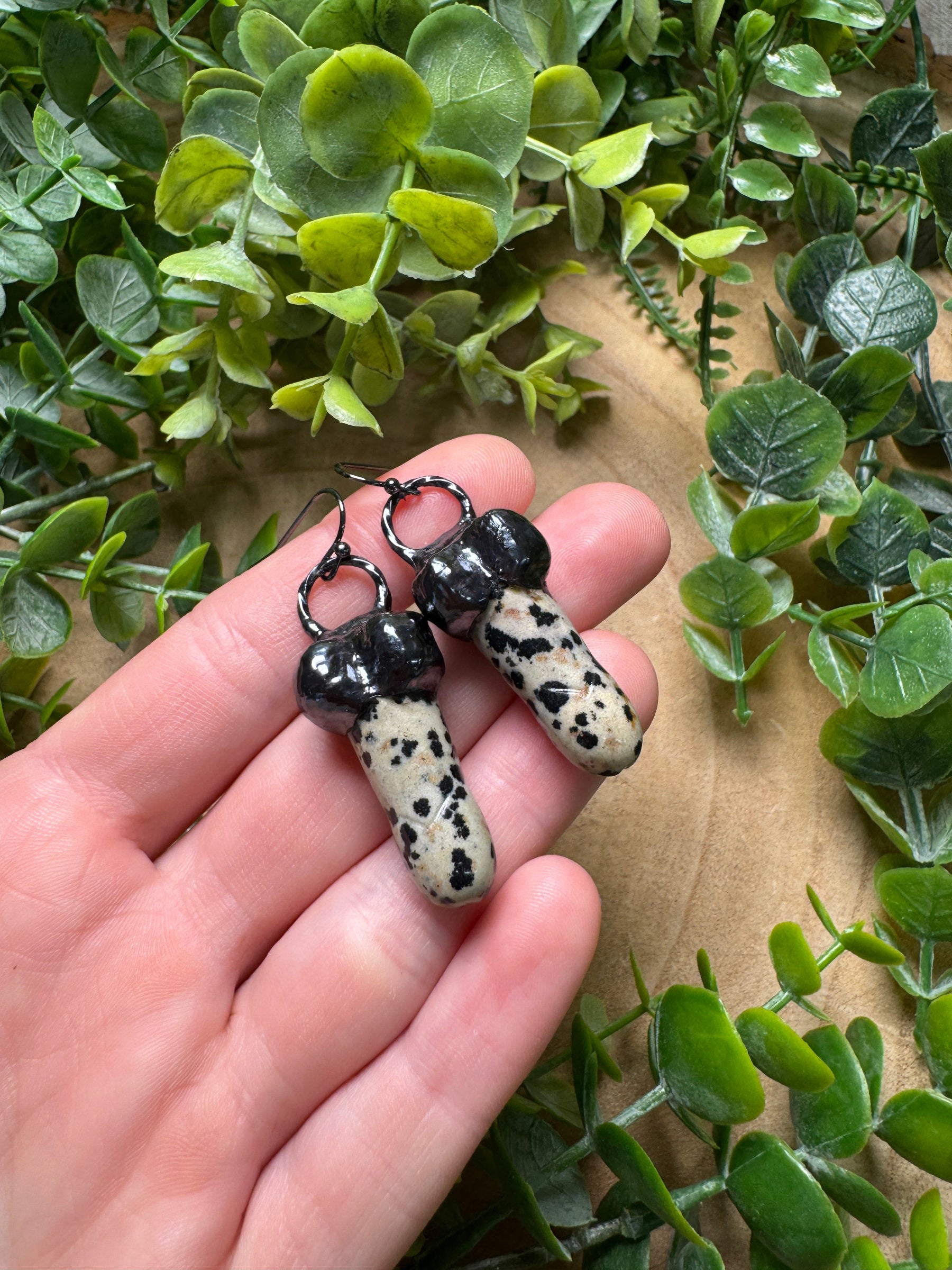 Dalmatian Jasper Penis Earrings