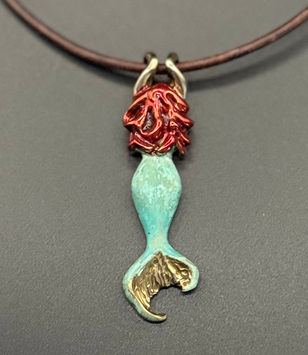 Bronze Redheaded Mermaid Pendant-BRP1057-RH
