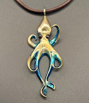 Bronze Lg Squid Pendant Blue Patina-BRS1026-blue