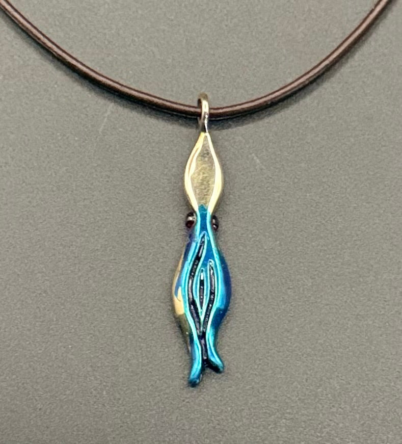 Bronze Sm Squid Pendant Blue Patina-BRS1027