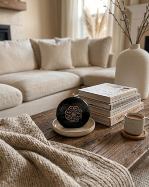 Orb sculptural candle with gold accents by Believe Candle – product view 3