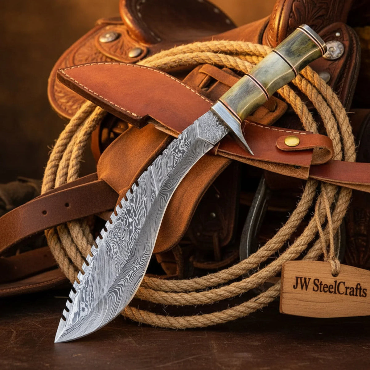 Handmade Frontier Fang Kukri Knife 12" with natural bone handle