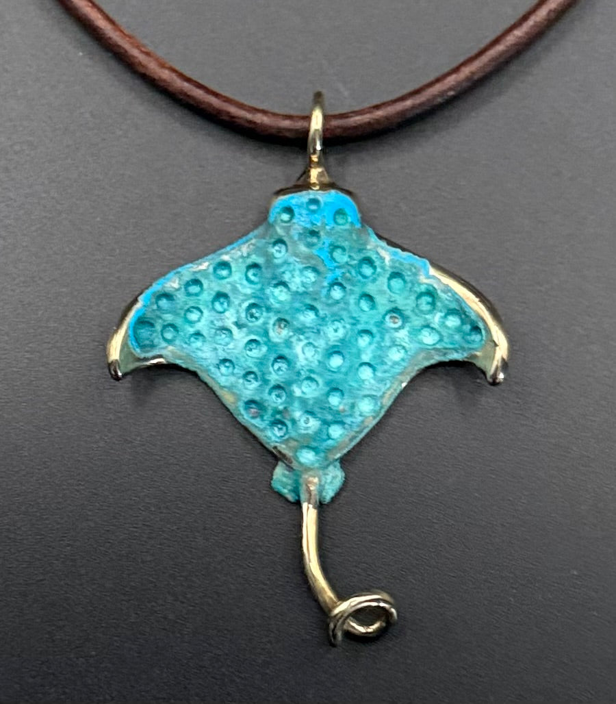 Bronze Spotted Eagle Ray Pendant with Verde Patina