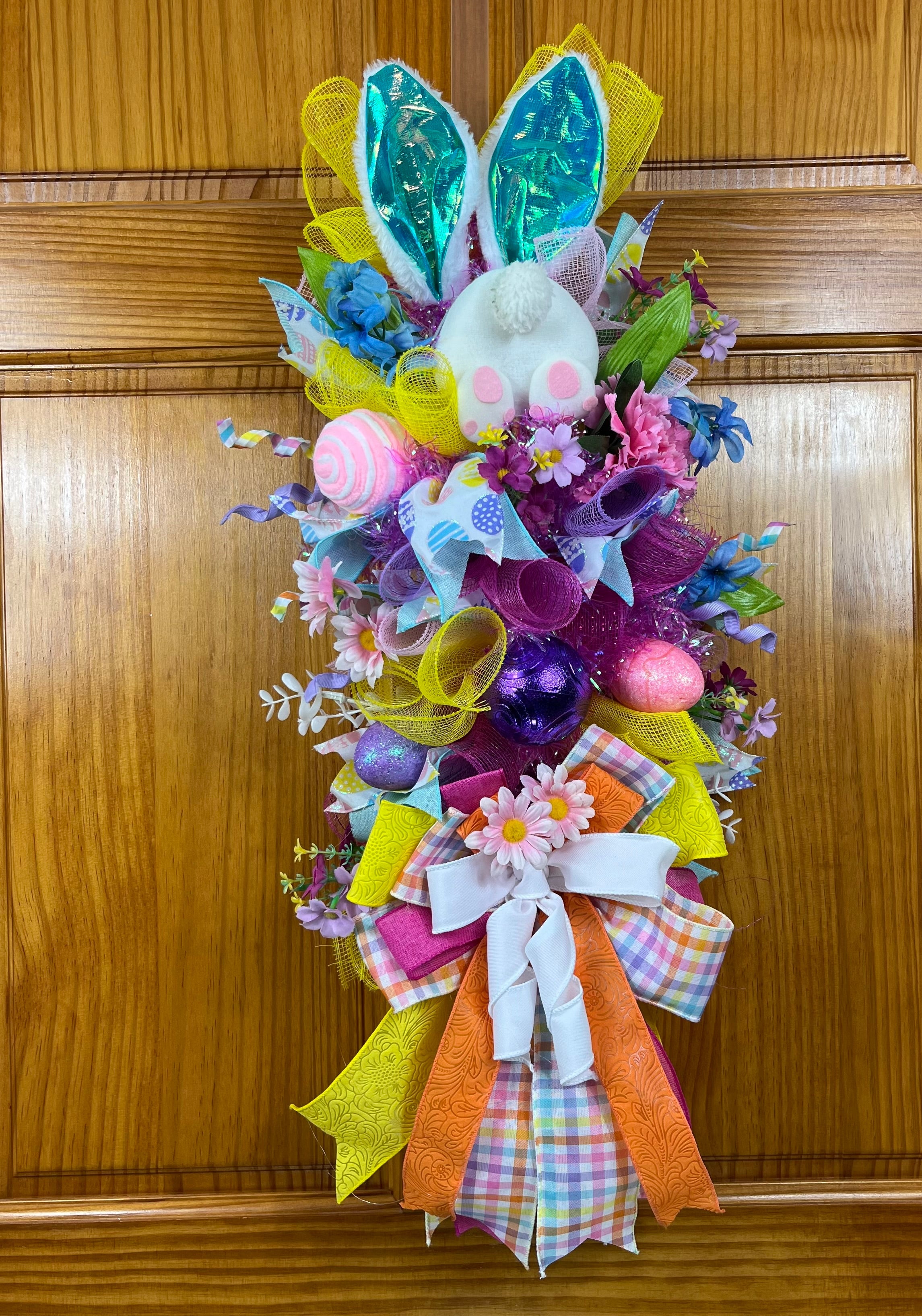 Bunny Easter Door Swag | Handmade Easter Bunny Swag | Colorful Spring Door Decor | Easter Front Door Decoration | Whimsical Bunny Swag