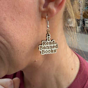 I Read Banned Books Wooden Earrings | Book Lover Literary Jewelry