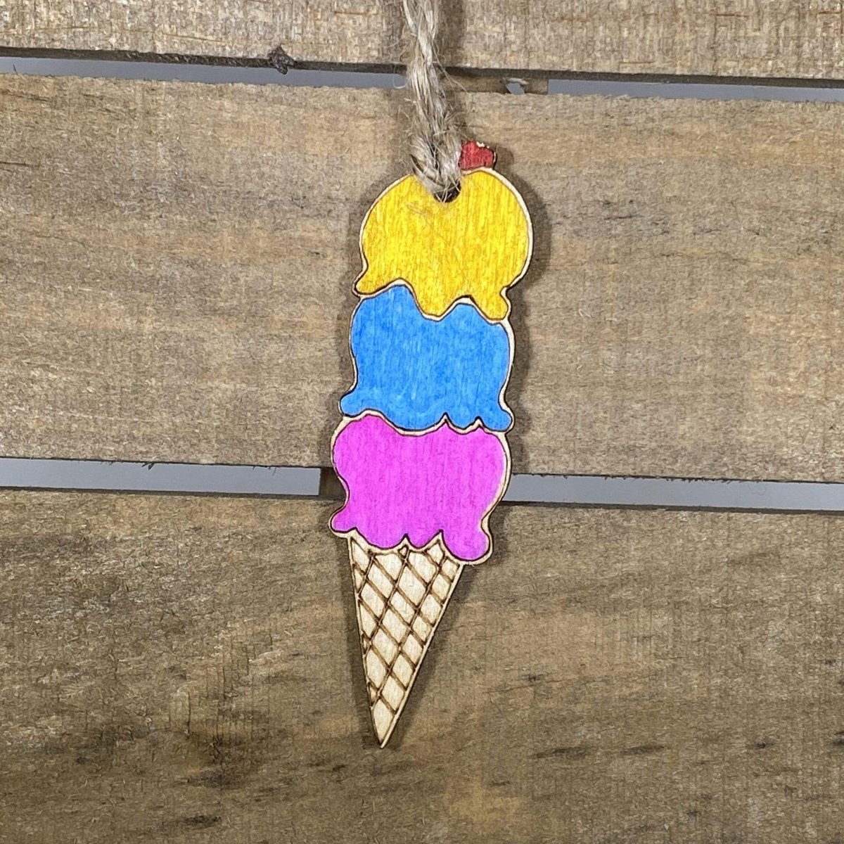Ice Cream Cone Wooden Christmas Ornament | Fun Food Holiday Decor by Cate's Concepts, LLC, Southern home decor main product photo