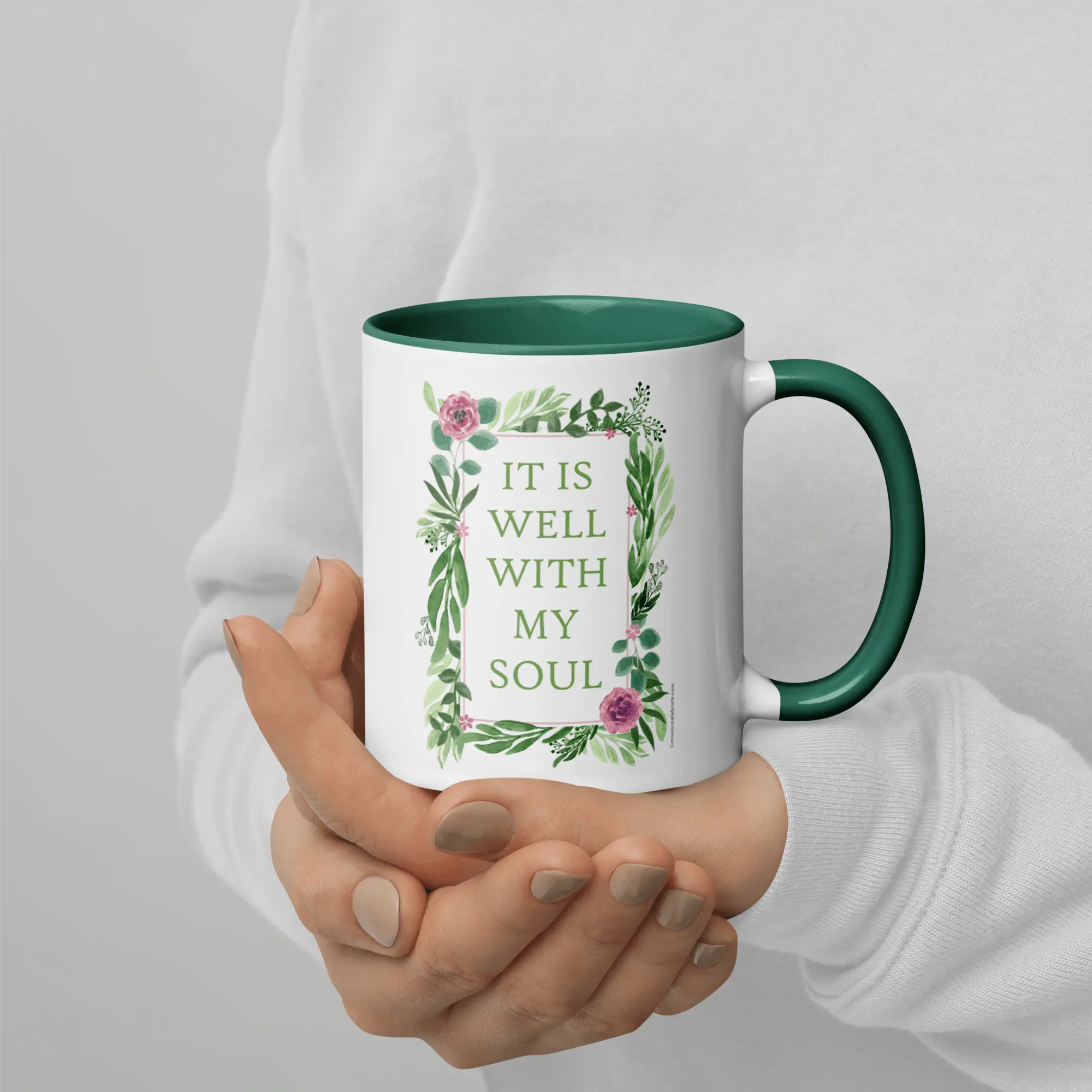It Is Well With My Soul Art Mug - Ceramic Mug with Green Accents - Christian Gift by Main Street Collective
