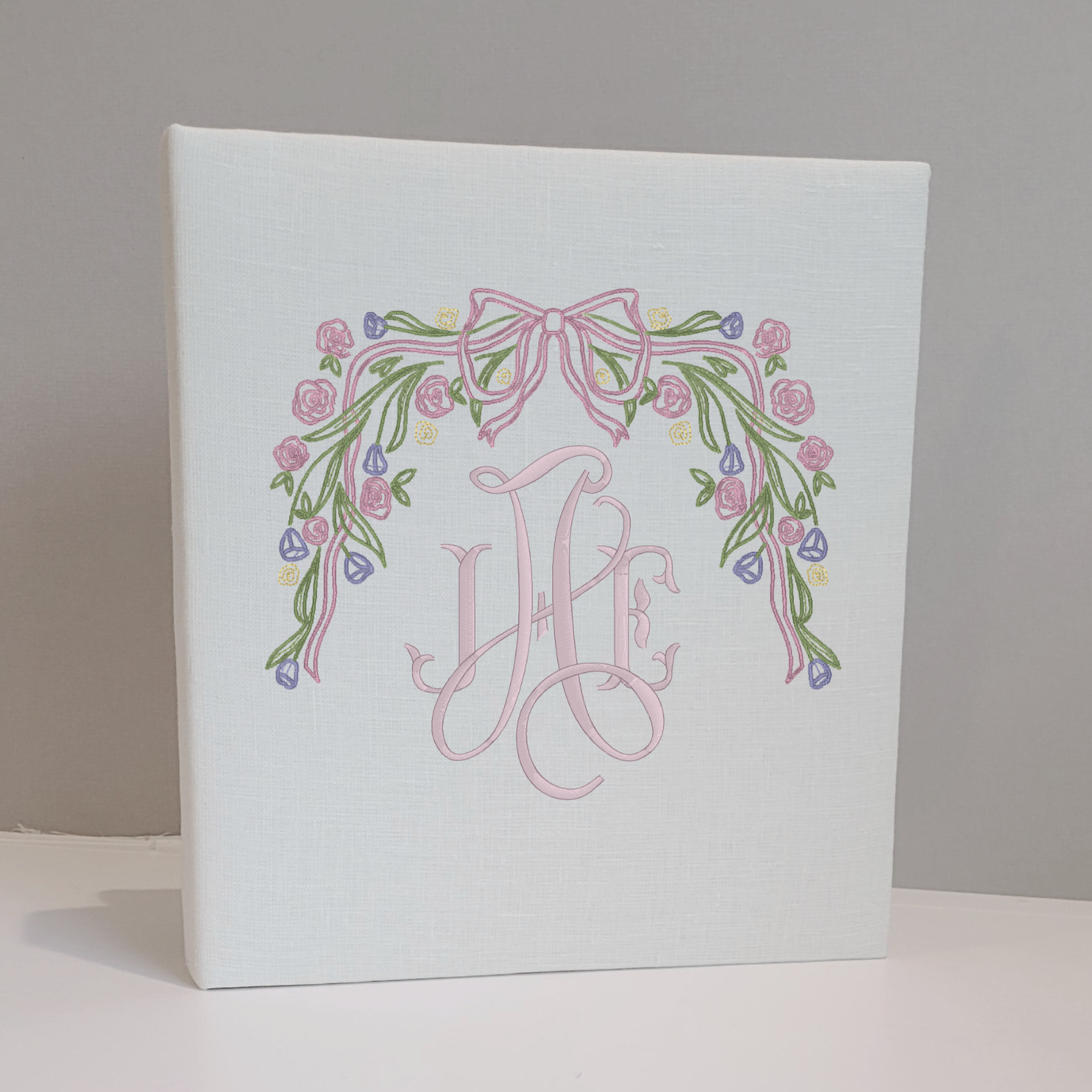 Ivory linen handmade baby memory book with accent detail by AP Creations