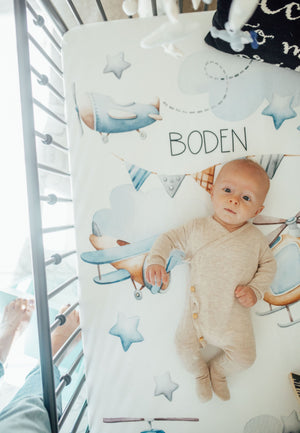 Jeff the Pilot Personalized Airplane Crib Sheet by AGreatBaby — view 4 of 4