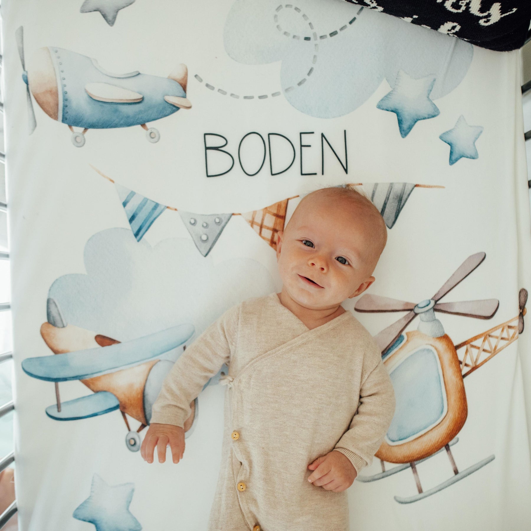 Jeff the Pilot Personalized Airplane Crib Sheet by AGreatBaby — view 1 of 4