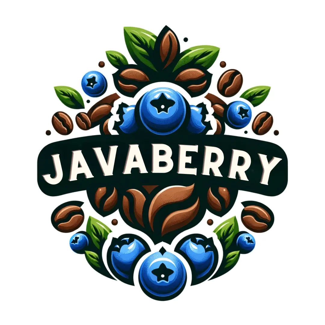 Javaberry logo: Coffee & blueberry fragrance, Main Street Collective. Aromatherapy, cozy scent, coffee beans, berries illustration