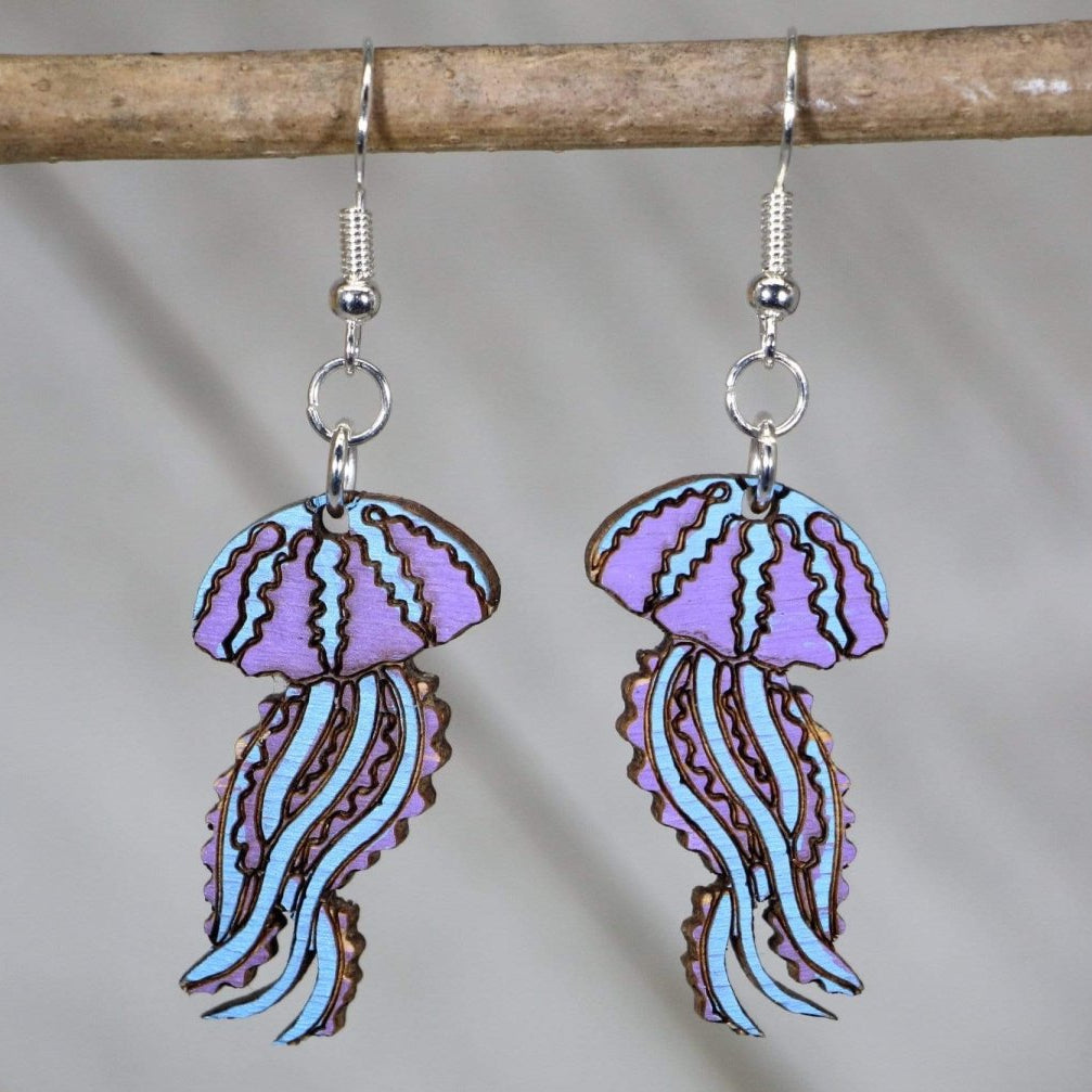 Jellyfish Wooden Earrings | Ocean Sea Life Jewelry by Cate's Concepts, LLC, Southern food gift main product photo