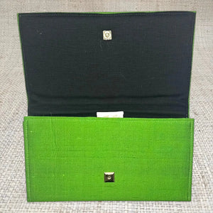 Green emerald silk JESS CLUTCH handbag with magnetic snap closure