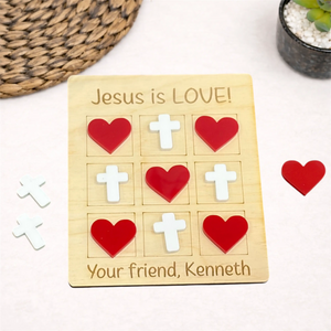 Jesus Is Love Cross and Hearts Tic Tac Toe Game by Poor Hog Customs, board games main product photo