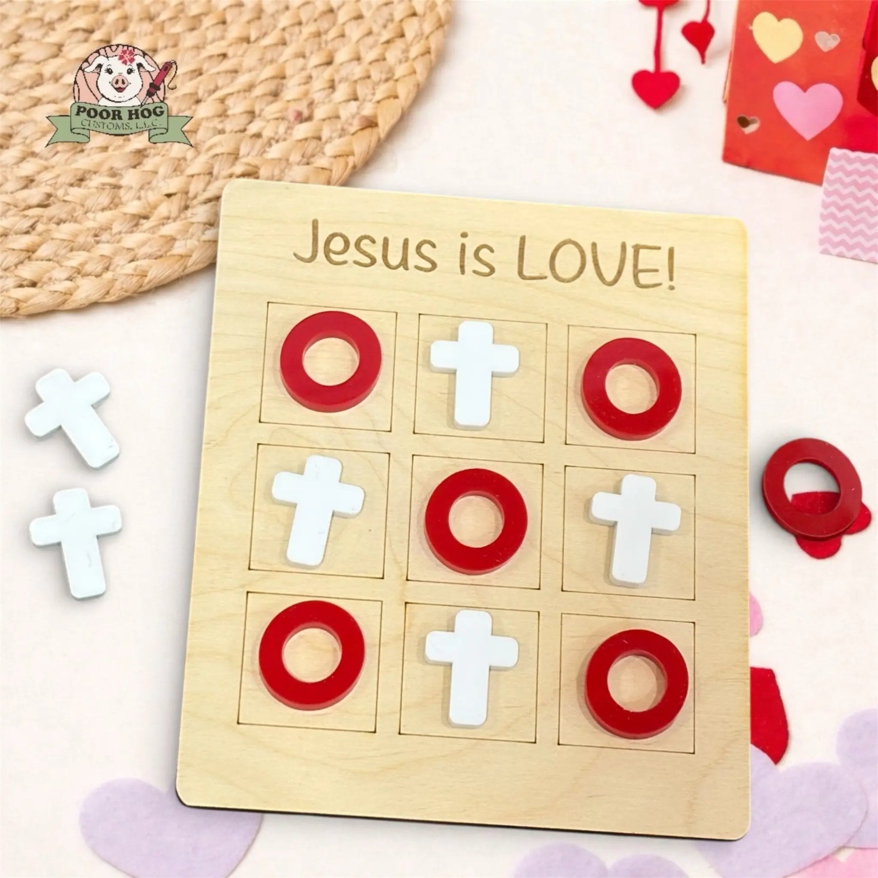 Jesus Is Love Tic Tac Toe Game by Poor Hog Customs, board games main product photo