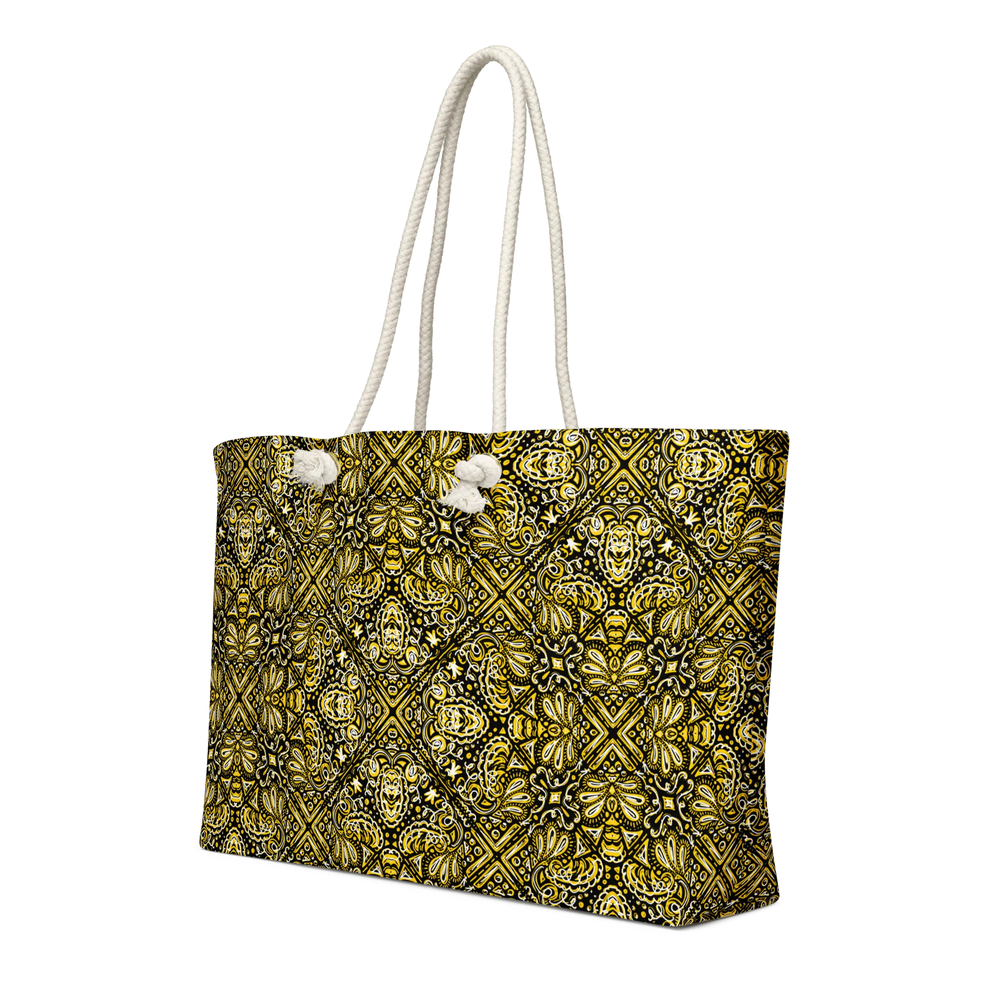 Black & Gold Jubilee Weekender Bag by Leslie Gonce - Oversized Travel Tote with Rope Handles from Main Street Collective