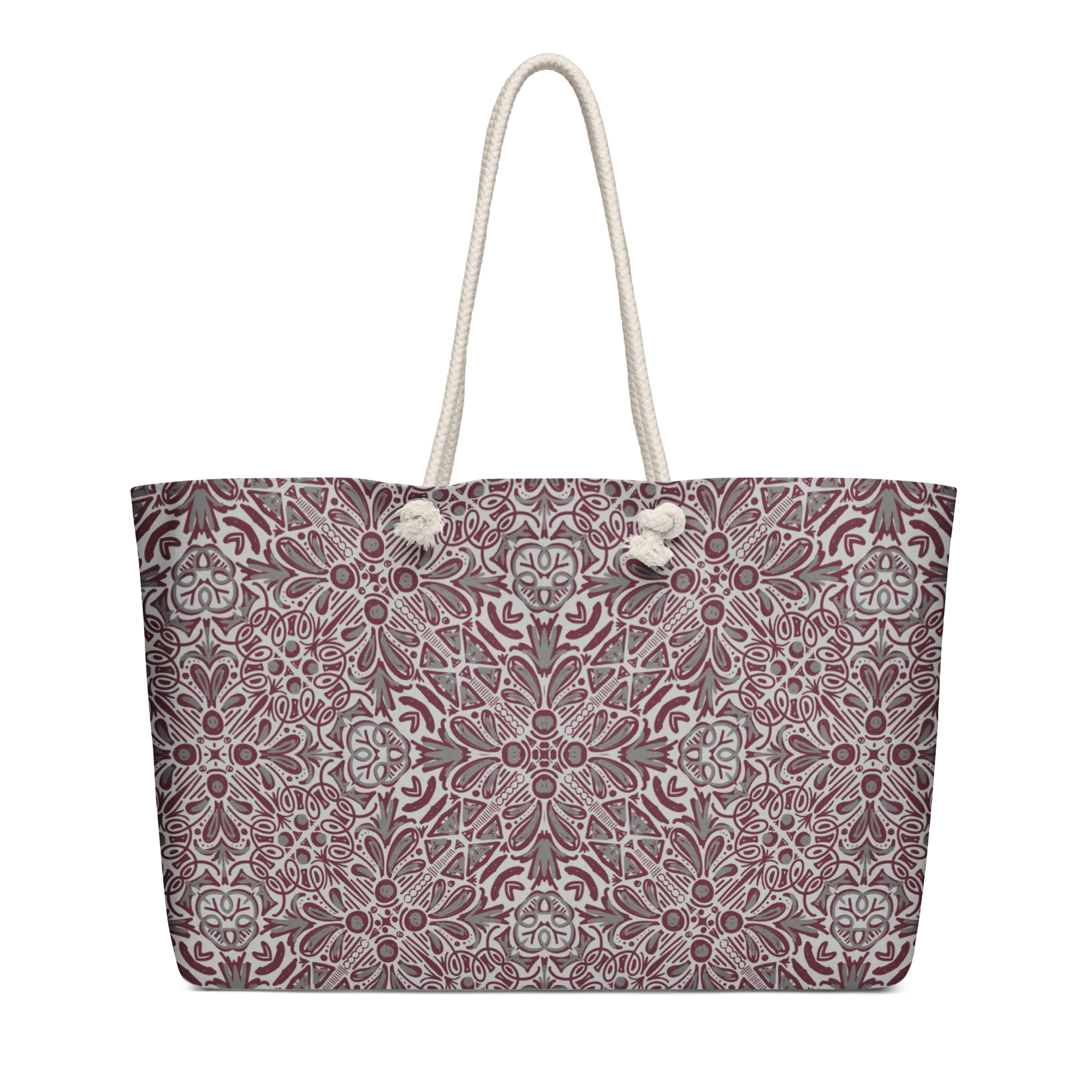 Maroon & Gray Art Oversized Weekender Bag with Rope Handles - Hand-drawn design by Mississippi artist Leslie Gonce, Main Street Collective