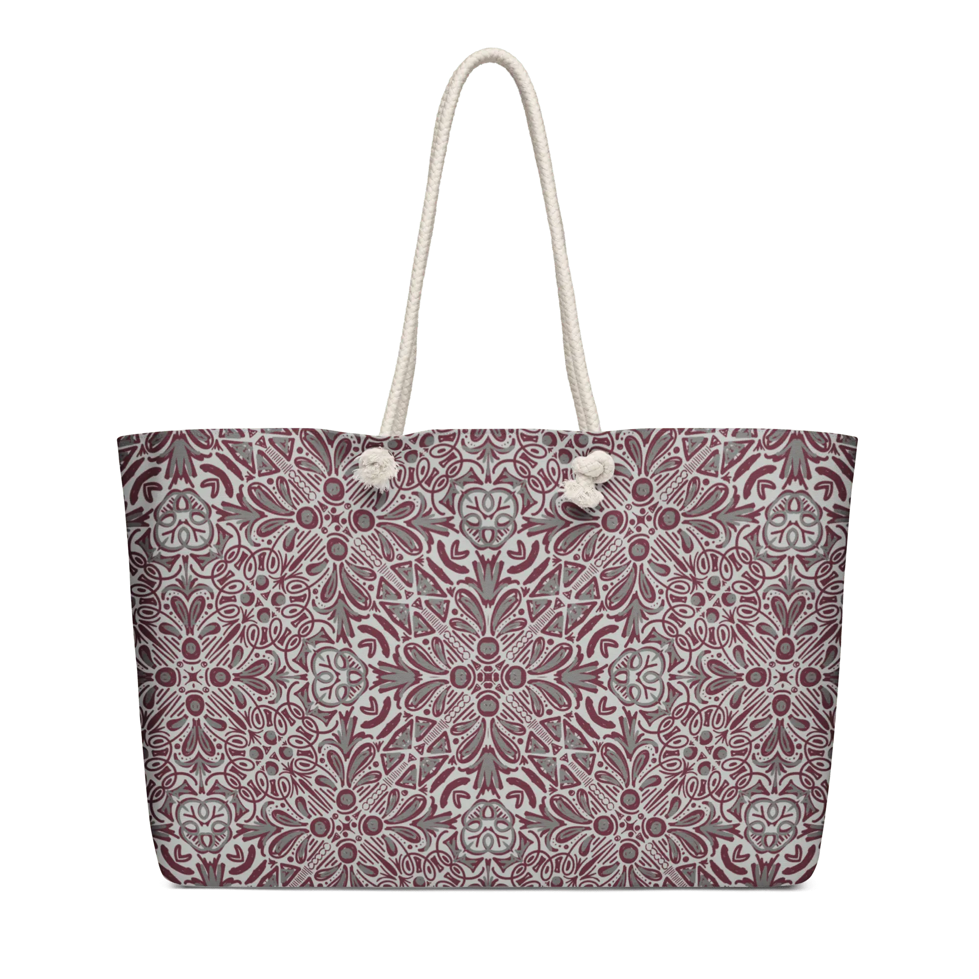 Maroon & Gray Oversized Weekender Bag with Rope Handles - Artist Designed Tote from Main Street Collective