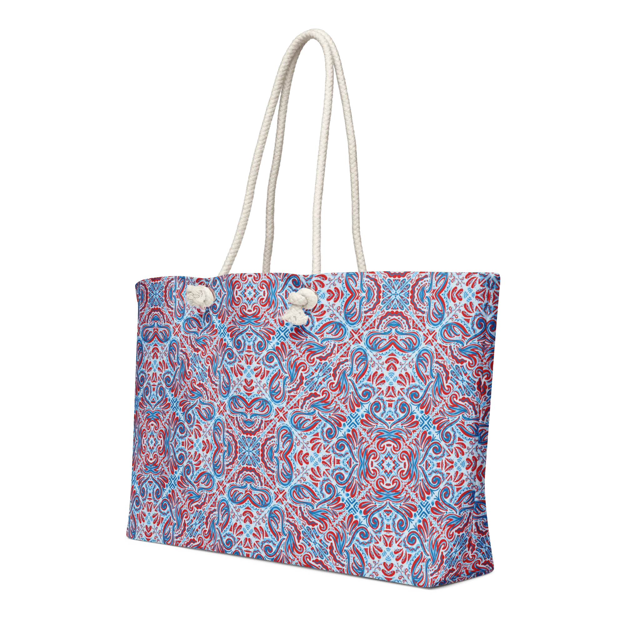 JUBILEE ART oversized weekender bag with rope handles, red & blue hand-drawn art by Mississippi artist Leslie Gonce. #MainStreetCollective