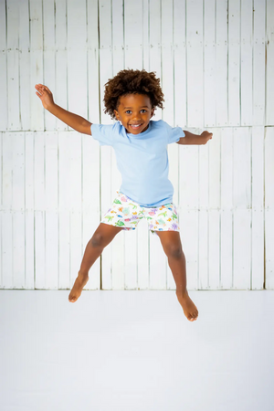 Just Keep Swimming Organic Muslin Shorts by Nola Tawk, children's boutique clothing detail photo 3