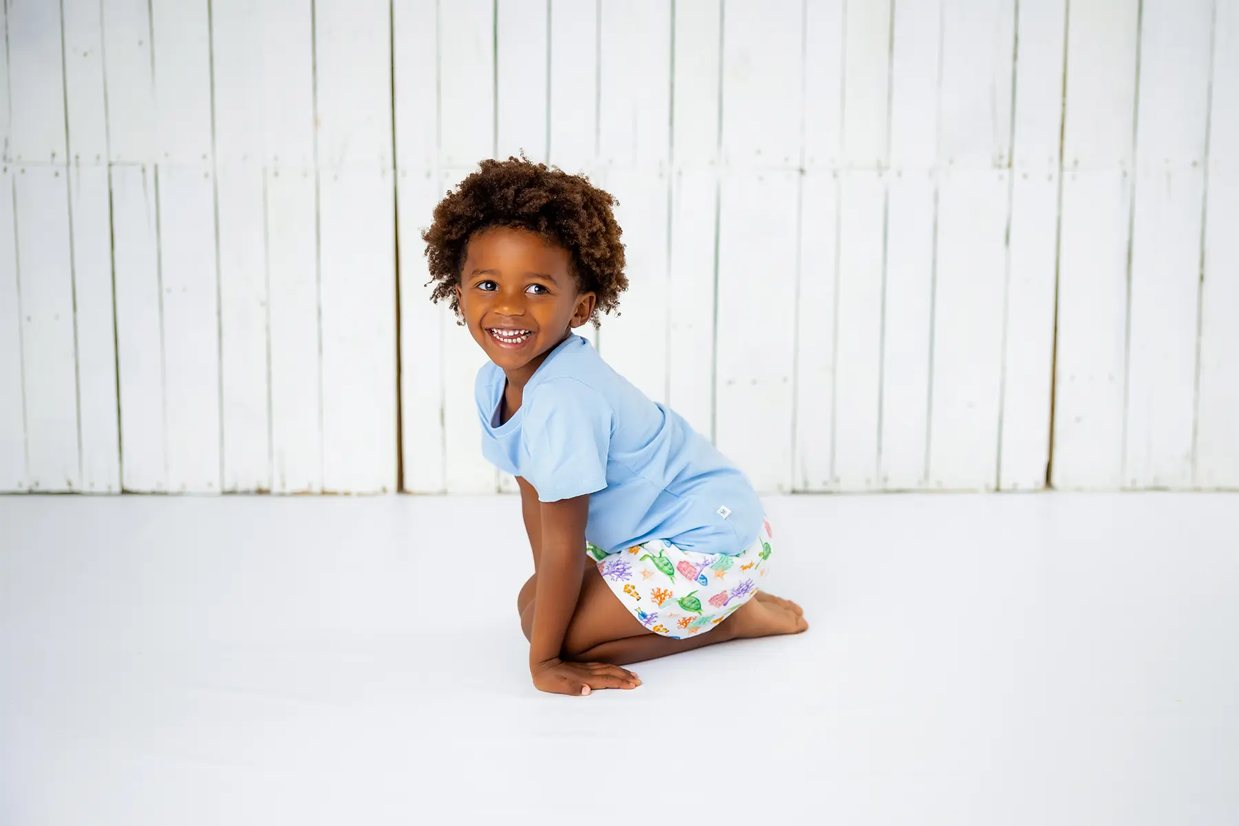 Just Keep Swimming Organic Muslin Shorts by Nola Tawk, children's boutique clothing detail photo 4