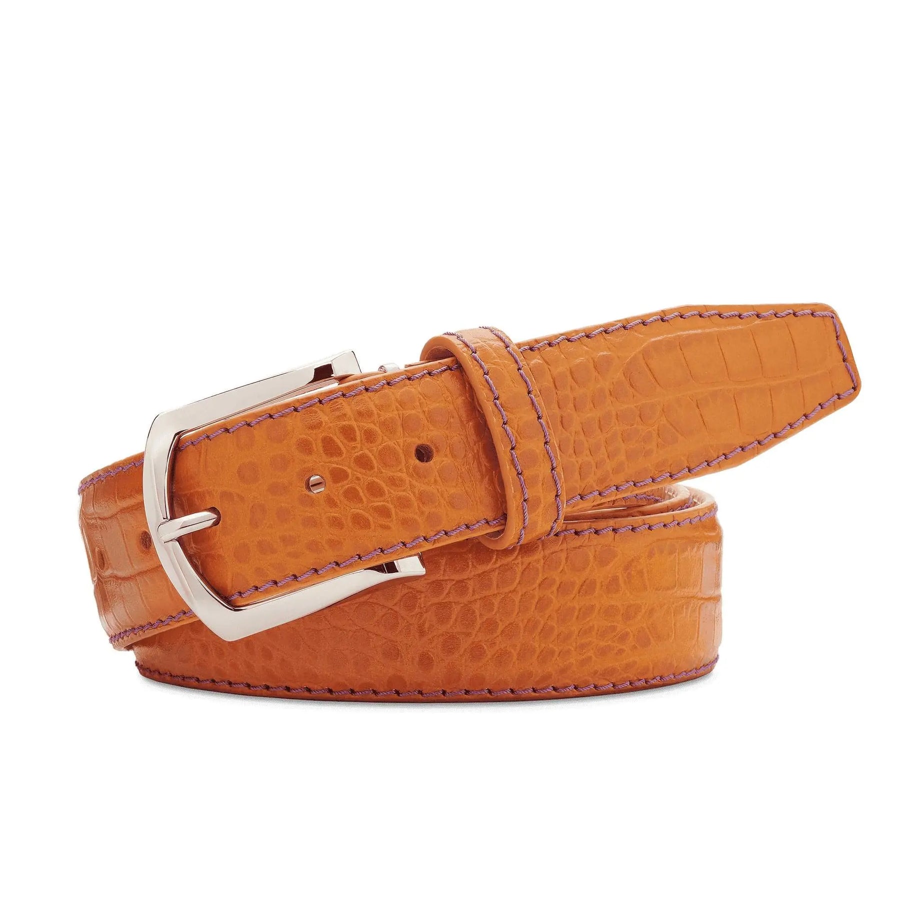 Justin Orange Mock Croc Leather Belt by Roger Ximenez: Bespoke Belts and Leather Accessories, handmade leather goods detail photo 3