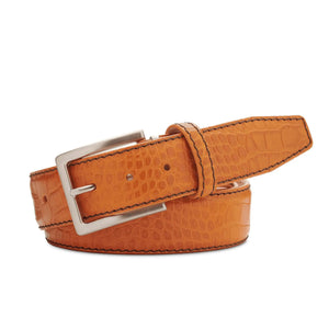 Justin Orange Mock Croc Leather Belt by Roger Ximenez: Bespoke Belts and Leather Accessories, handmade leather goods detail photo 5