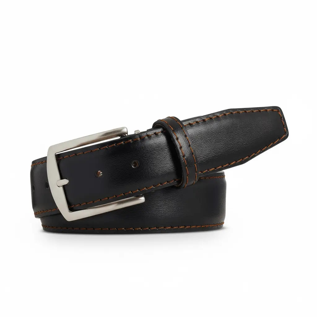 Kamea Black Italian Calf Leather Belt by Roger Ximenez: Bespoke Belts and Leather Accessories, handmade leather goods detail photo 5