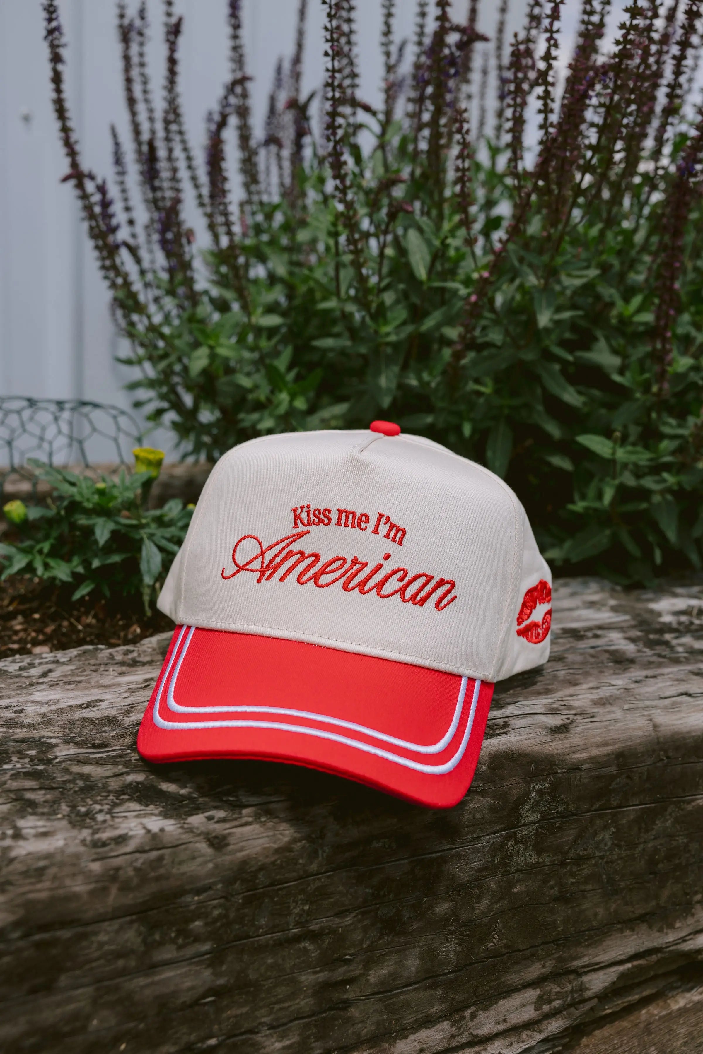 Kiss me I'm American - Red Vintage Trucker Hat KenzKustomz