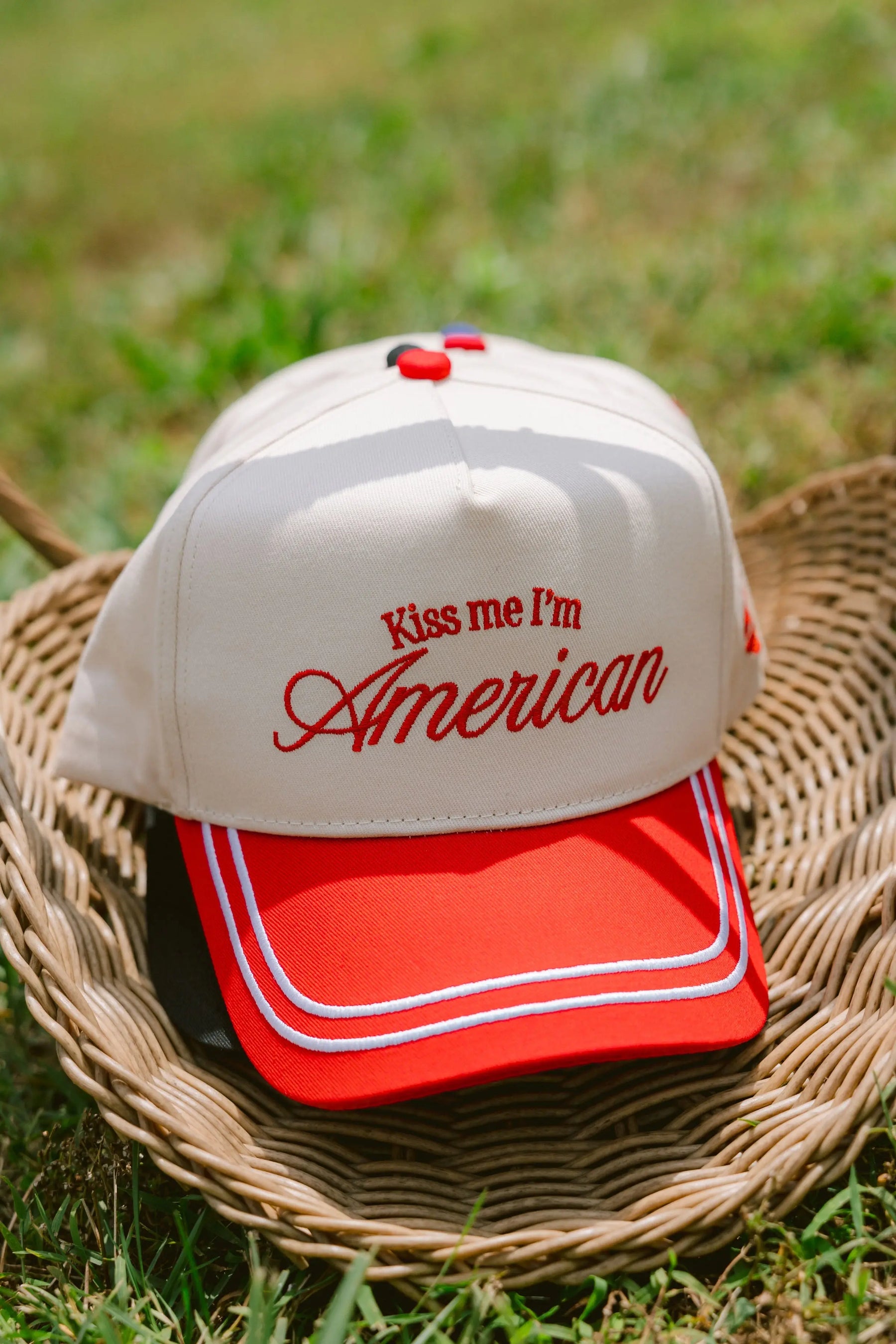 Kiss me I'm American - Red Vintage Trucker Hat by KenzKustomz, Southern lifestyle apparel detail photo 8