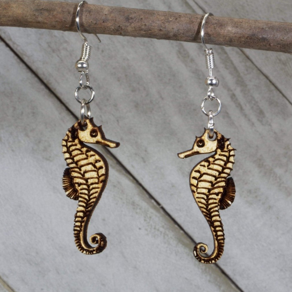 Kissing Seahorses Wooden Dangle Earrings | Ocean Love Jewelry