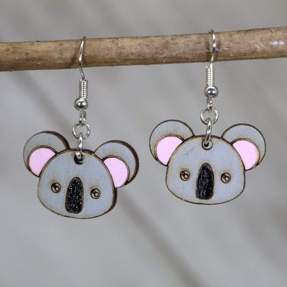 Koala Wooden Earrings | Cute Animal Wildlife Jewelry