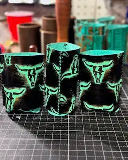 Custom Leather Koozies: Can, Slim Can, & Bottle Coolers with Turquoise Bull Skull Design - Main Street Collective