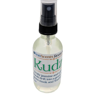 NonScents room spray in a clear bottle with a black spray nozzle and a label featuring the word "Kudzu."