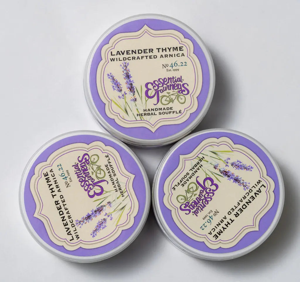 Three round tins of Lavender Thyme Wildcrafted Arnica Herbal Soufflé.